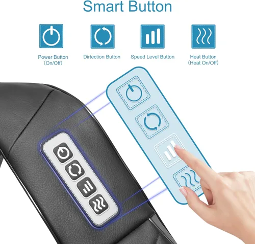 Miniatura 3 de Shiatsu Masajeador de cuello y espalda, masajeador eléctrico de hombros con calor, masaje de amasamiento de tejido profundo para aliviar el dolor