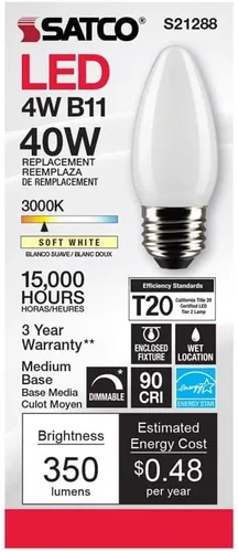 Miniatura 4 de Satco 6Pk 4w B11 LED 3000K base media esmerilada regulable - 40 W equiv