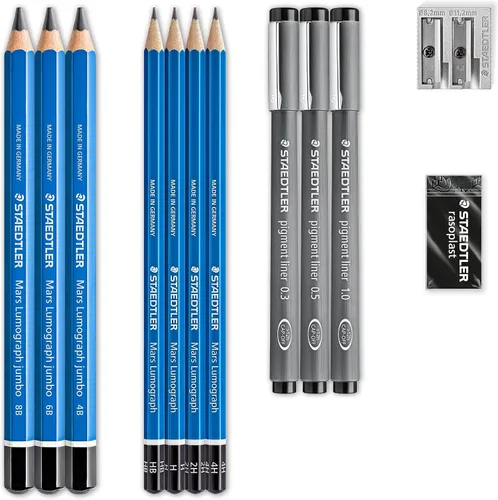 Miniatura 2 de Staedtler Mars Lumograph Art Set Kit de dibujo con lápices de arte, bolígrafos de dibujo, borrador y sacapuntas de doble agujero (61 100)