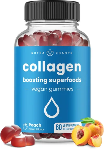 NutraChamps Gomitas estimulantes de colágeno, gomitas de colágeno para producción de colágeno natural, suplementos de pectina vegana masticables