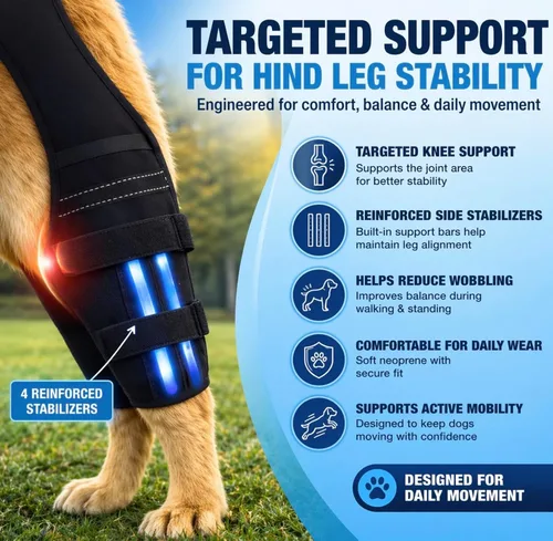 Miniatura 3 de Rodillera para perro para patas traseras/traseras (ACL/CCL) - Soporte de doble pierna con 4 estabilizadores metálicos y arnés antideslizante