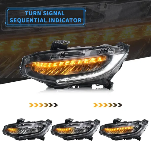 Miniatura 7 de VLAND Lámpara frontal LED compatible con Honda Civic 2016-2021 Sedán/Coupe/Hatchback/Tipo R con iluminación de respiración azul de arranque con Luz
