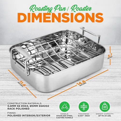 Miniatura 2 de NutriChef Asador de cocina de acero inoxidable de 14 pulgadas con rejilla de alambre pulido, versátil juego de hornear para pavo, pollo, carnes