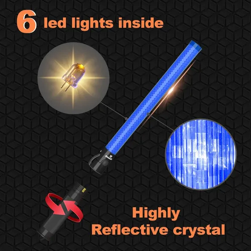 Miniatura 3 de 2 Piezas Varitas de Tráfico de Señalización de 21 Pulgadas con 3 Modos Intermitentes y 6 Luces LED, Bastón de Seguridad de Tráfico con Clip Lateral