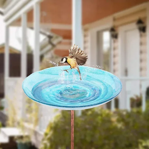 Miniatura 9 de VCUTEKA Alimentador al aire libre del pájaro del jardín del baño del pájaro del BirdBath con la estaca