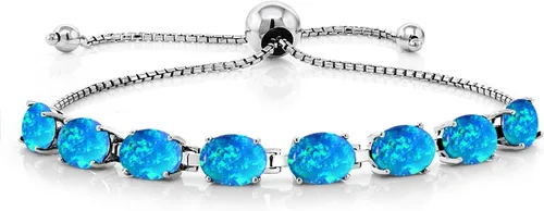 Miniatura 122 de Gem Stone King Pulsera de plata de ley 925 con piedra natal ovalada de 0.276 x 0.197 in para mujer, totalmente ajustable hasta 9 pulgadas