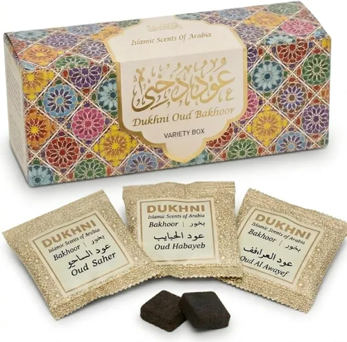 Caja de Variedad de Oud Bakhoor de Dukhni | Caja Surtida | 30 Piezas de Bakhoor | Juego de Regalo y Kit de Recarga | Incienso Árabe | Regalos