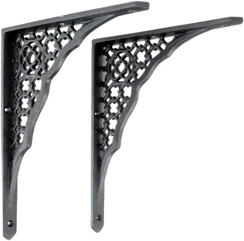 Renovators Supply Manufacturing Par de soportes flotantes para estantes de 7 pulgadas x 8-3/4 pulgadas, soportes victorianos de aluminio negro para