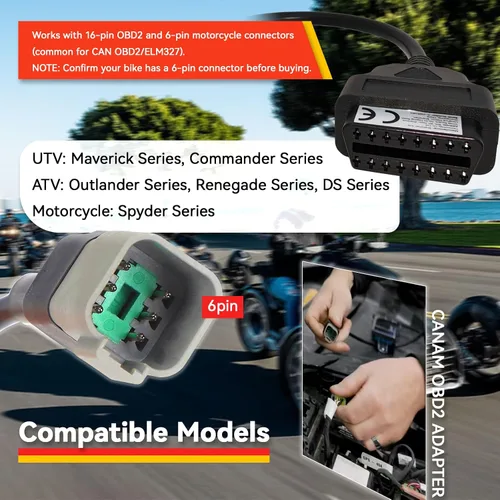 Miniatura 2 de Cable adaptador OBD2 de 6 pines a 16 pines para BRP y CAN-AM, conector de herramienta de diagnóstico para motocicletas, compatible con CAN-AM