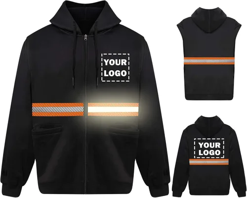 Miniatura 21 de Chaqueta con capucha de seguridad reflectante de alta visibilidad con mangas extraíbles Hi Vis Ropa de trabajo de protección al aire libre unisex