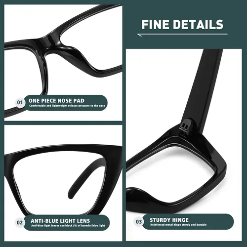 Miniatura 4 de WOWSUN Narrow Small Vintage Cat Eye Frames Eyeglasses for Women Retro Blue Light Blocking Computer Glasses