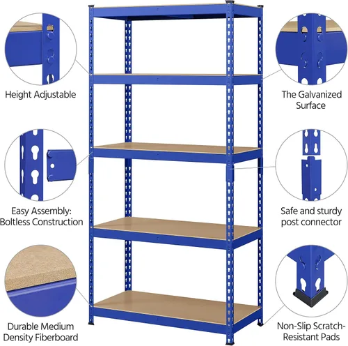 Miniatura 4 de Topeakmart 4 estantes utilitarios de 5 niveles, estantes de almacenamiento de metal, estantería de garaje, estantes de almacenamiento ajustables Azul