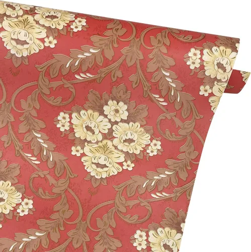 Yifely Papel autoadhesivo para decoración de superficies de muebles florales amarillos, revestimiento de cajón, adhesivo rojo para encimera, 17.7