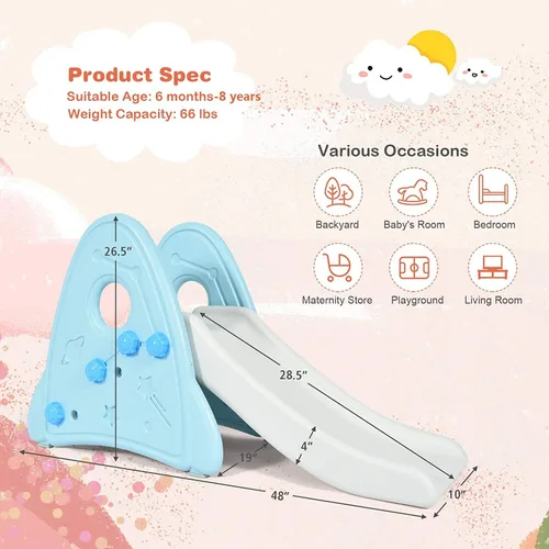 Miniatura 5 de BABY JOY Tobogán para niños, juego independiente de mini tobogán escalador para uso en interiores y exteriores, juego de juguete para niños