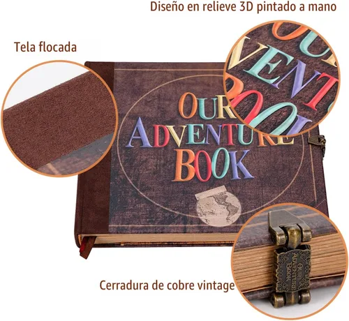 Miniatura 5 de JIMBON Nuestro libro de aventuras álbum de recortes de fotos estilo retro con tapa de letras en relieve diario de viaje, kit de libro de recortes