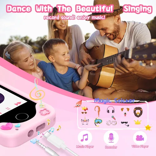 Miniatura 5 de WEOLULI Teléfono inteligente para niños con doble cámara, reproductor de juegos y música, teléfono celular de juguete de aprendizaje para niños