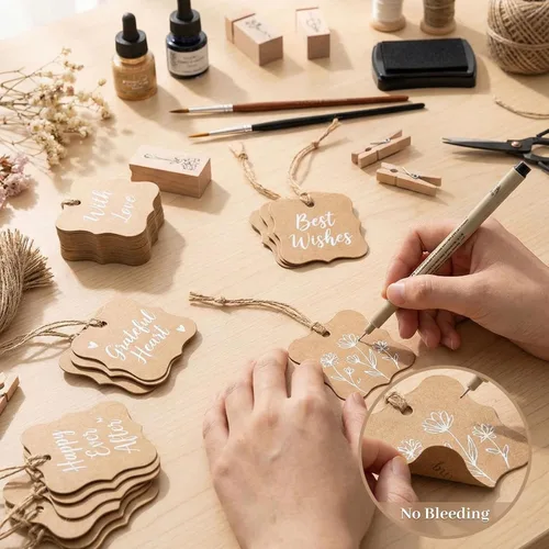 Miniatura 4 de SallyFashion 150 unidades de etiquetas de regalo marrones «gracias» con cuerda, etiquetas de papel de 2 x 3 pulgadas para regalos de fiesta, bodas