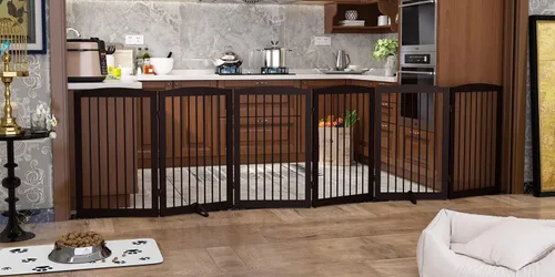 Miniatura 9 de PUPETPO Puerta independiente para mascotas para perros, puerta plegable de madera para perros para casa, puerta interior para perros para puertas