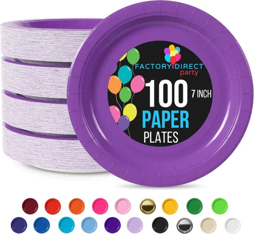 Miniatura 46 de Exquisite Party Solids - Platos desechables de papel amarillo de 7 pulgadas, para fiestas, 100 unidades, resistentes, 350 GSM, suministros