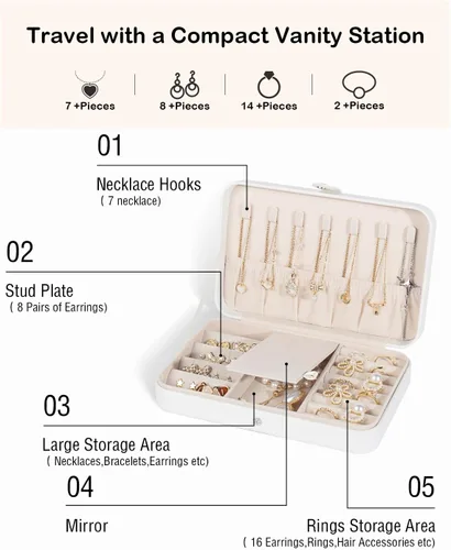 Miniatura 3 de GUKA Estuche de joyería de viaje, organizador de viaje portátil de joyería, organizador de joyería de viaje de poliuretano para anillos, aretes