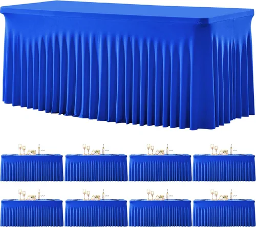 Miniatura 44 de Paquete de 2 manteles color azul bebé para mesas rectangulares de 6 pies, mantel ajustable de elastano, fundas de mesa elásticas de 6 pies, manteles