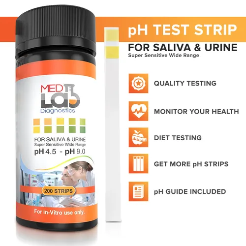 Miniatura 3 de Tiras de prueba de pH 4.5 a 9.0 (200 ct) para pruebas de pH corporal de orina y saliva. Tiras de prueba de reactivos de análisis de orina