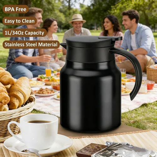 Miniatura 3 de Jarra térmica de café de 34 onzas, olla de té de acero inoxidable 316, jarra de café al vacío de doble pared retención de calor y frío sin BPA