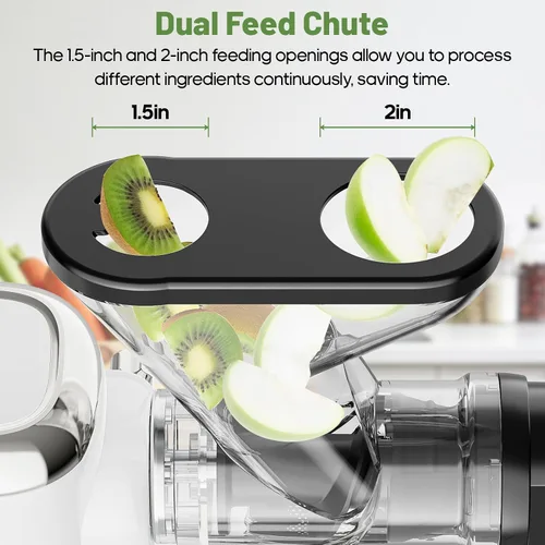 Miniatura 5 de GVODE Exprimidor de prensa en frío, potente exprimidor de masticación con canal de alimentación doble, exprimidor eléctrico con separación de pulpa