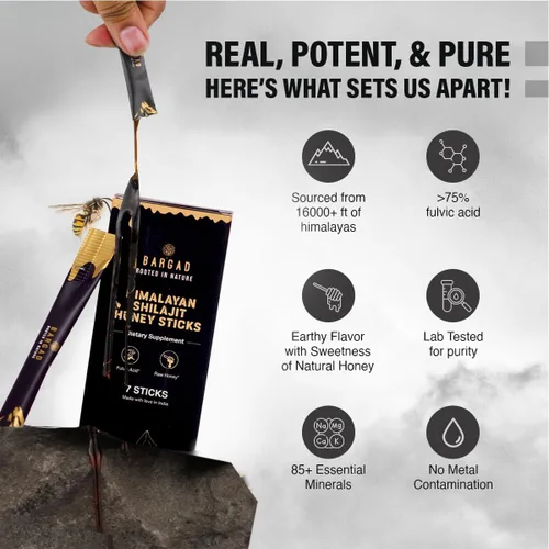 Miniatura 3 de BARGAD Palitos Shilajit puros del Himalaya con miel orgánica y azafrán (7 unidades) Palitos Shilajit fáciles de un solo uso Aumenta la energía