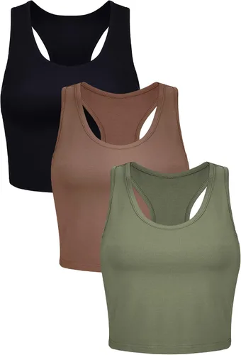 Miniatura 8 de Camisetas cortas de 3 piezas para mujer, camisetas de entrenamiento, básicas, recortadas, sin mangas, espalda cruzada, deportes, gimnasio