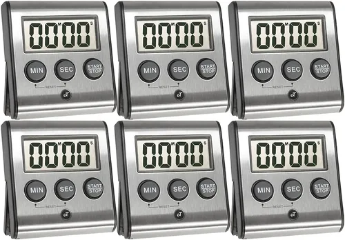 Elegante temporizador digital de cocina – Modelo de acero inoxidable eT-23, parte trasera magnética súper fuerte, alarma fuerte, pantalla grande,