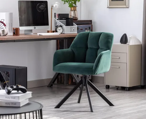 Miniatura 4 de EALSON Silla de escritorio de terciopelo cómoda, silla de tareas de computadora moderna sin ruedas, silla giratoria de acento con respaldo medio