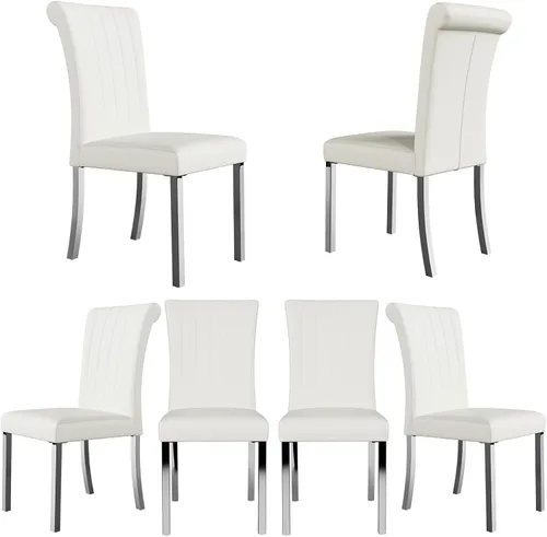 Miniatura 13 de Asday Juego de 2 sillas de comedor negras y plateadas, modernas sillas de comedor tapizadas de piel sintética con respaldo alto y patas cromadas