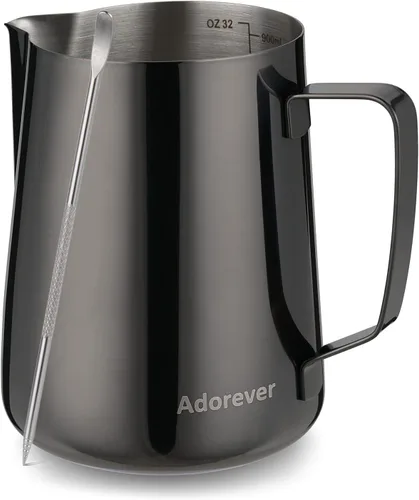 Miniatura 14 de Jarra espumadora de leche, 600ml/20oz, jarra de vapor de acero inoxidable para café con leche, capuchino, latte, arte, barista, jarra de vapor con D