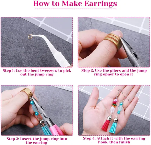 Miniatura 5 de Audab - Ganchos para aretes, kit de fabricación de 1400 piezas con 200 anillos de oreja, 1000 anillos de salto, respaldos y alicates de joyería