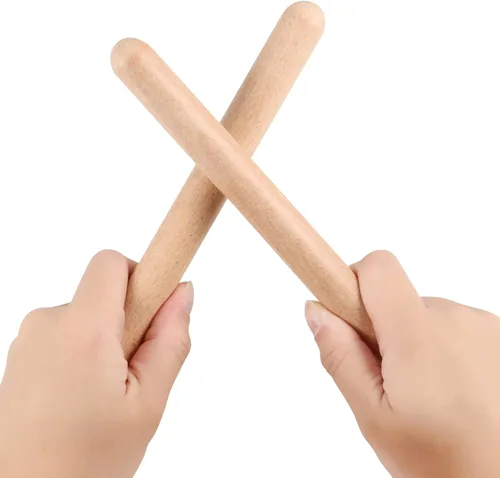 Miniatura 6 de SINJEUN 16 pares (paquete de 32) palos de ritmo de madera, instrumentos de percusión musical de clavos de madera clásica de 8 pulgadas, palos lummi