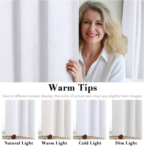 Miniatura 5 de H.VERSAILTEX Cortinas Opacas de Lino de 63 Pulgadas de Largo, 100% Opacas, con Aislamiento Térmico, con Aspecto de Lino Texturizado, Cortinas Blanco