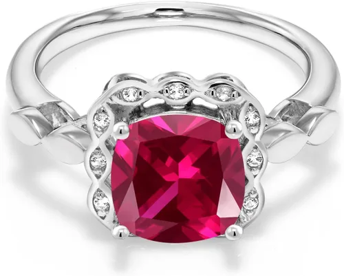 Miniatura 145 de Gem Stone King Anillo de compromiso de plata de ley 925 de 0.315 in con piedra natal y zafiro blanco creado Anillo de compromiso de boda