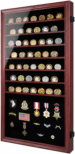 Miniatura 9 de Jinchuan Expositor de Monedas Militares con Cerradura, Gabinete de Exhibición, Caja de Sombra con Estantes Desmontables de 2 Ranuras y Vidrio