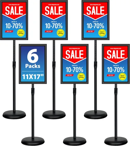 6 paquetes de soporte de cartel de pie ajustable de 11x17 pulgadas, soporte de pie para carteles de pie de alta resistencia con marco de apertura de