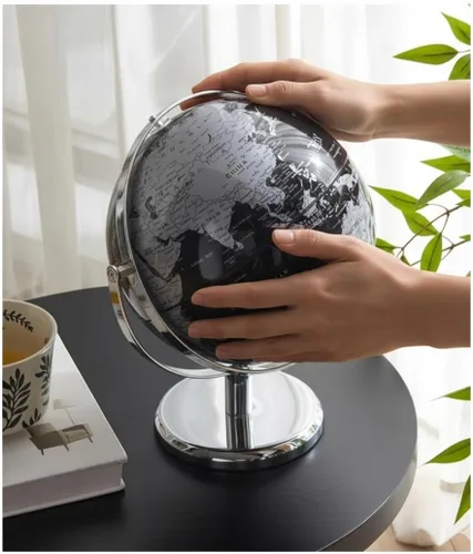 Miniatura 4 de Globo del mundo con soporte giratorio de acero inoxidable para adultos, elegante decoración y regalos para escritorio de oficina en casa para Negro
