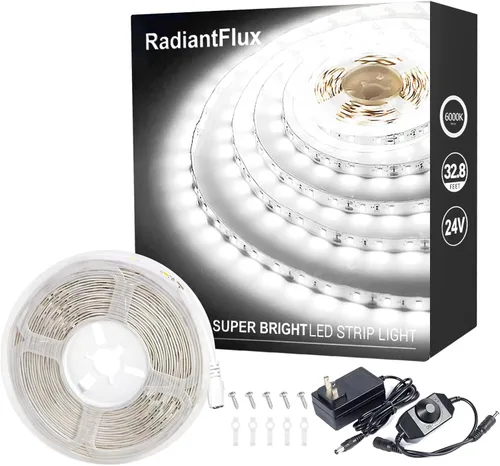 Miniatura 13 de RadiantFlux Tira de Luz Púrpura, Tira de Luz LED Púrpura Flexible de 30 Pies con Kit, 540 Perlas de Lámpara, Luz LED de 24V, No Impermeable