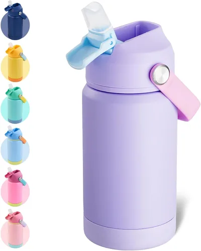 Miniatura 20 de Kerilyn - Botella de agua para niños, de acero inoxidable, con pajilla a prueba de fugas, con aislamiento térmico, libre de bisfenol A, unisex