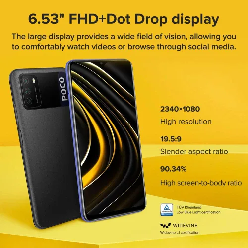 Miniatura 3 de Xiaomi POCO M3 Smartphone, 4 GB + 64 GB, 6.53 "FHD + Ampio 1080P FHD + Pantalla 49 MP, cámara Tripla, batería de 6000 mAh, Doppi Altoparlanti, Jack