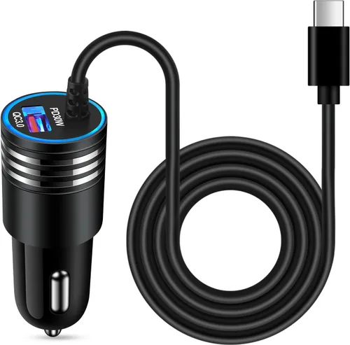 Cargador de Coche Súper Rápido de 48W USB C Adaptador de Coche Rápido Android con Cable de Carga Rápida Tipo C de 30W Integrado para Samsung Galaxy