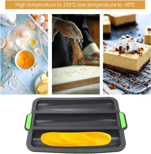 Miniatura 3 de Hemoton Molde de silicona para baguette, bandeja de pan francés, forma de pan, molde para hornear pan, molde para subrollo, tostado, negro, 13.6 x