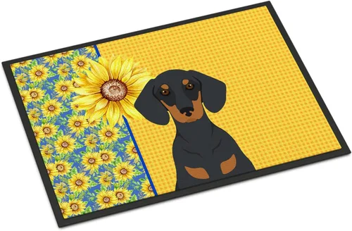Miniatura 365 de Caroline's Treasures WDK5313MAT Airedale Terrier - Tapete para puerta delantera de 18 x 27 pulgadas, diseño de girasoles de verano, para entrada