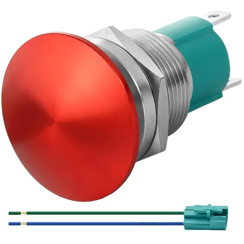 Miniatura 8 de Interruptor de botón de cierre de 10 Amp, 16 mm, con cabeza de hongo roja, impermeable, DC12V 24V 110V/120V 250VAC, SPST, de acero inoxidable