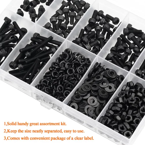 Miniatura 6 de HELIFOUNER 560 piezas M3 x 0.157 in, 0.236 in, 0.315 in, 0.394 in, 0.472 in, 0.630 in, 0.787 in, cabeza hexagonal, tornillos, arandelas, tuercas
