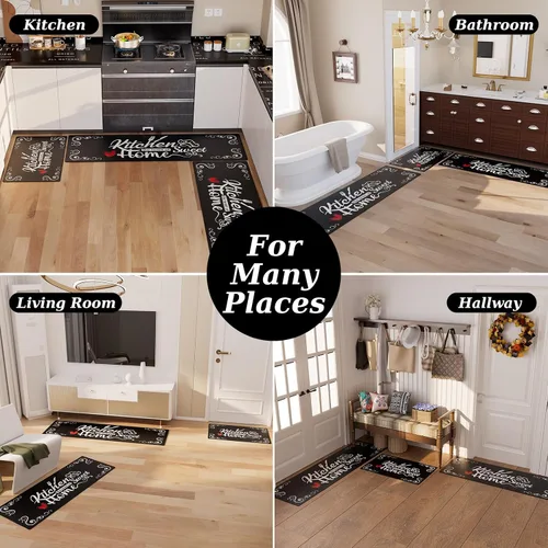 Miniatura 6 de XLHOMO Alfombrillas de Cocina para Piso Juego de 3 Piezas, Corredores Antideslizantes Acolchados Impermeables Cómodas Alfombras y Tapetes de Cocina